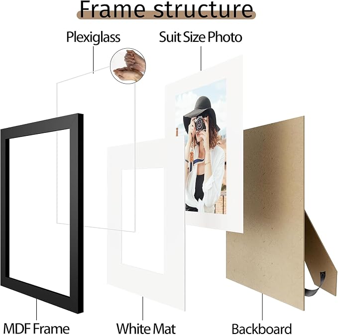 Picrit 6x8 Picture Frame Set of 12, Display 4x6 with Mat or 6x8 without Mat, Photo Frames for Wall Mounting or Table Top Display, Black