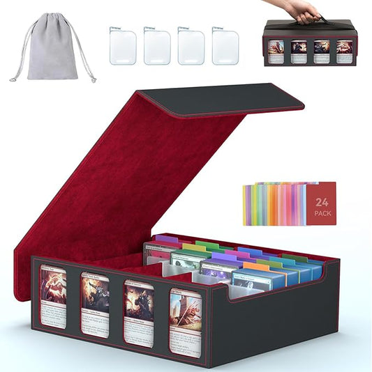 4-Row Trading Card Storage Box, Bulk Cards Case for 3200+ Mtg tcg Magic Playing Game Card Organizer, Commander Deck Box with 4 Supports & 24 Dividers & Strap