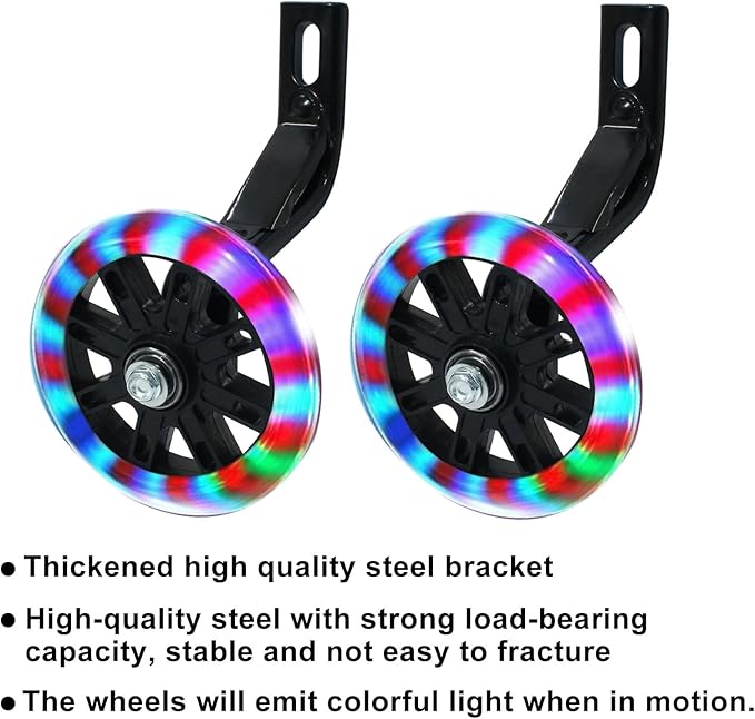 Murtenze 1 Pair of Children's Bicycle Auxiliary Wheel Bicycle Accessories, Flash Silent Training Wheels for 12" Training Wheels Kids Bike Wheel
