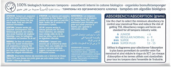 Natracare Non-Applicator 100% Organic Cotton Tampons, Regular, Totally Chlorine Free, Biodegradable and Compostable (1 Pack, 20 Tampons Total)