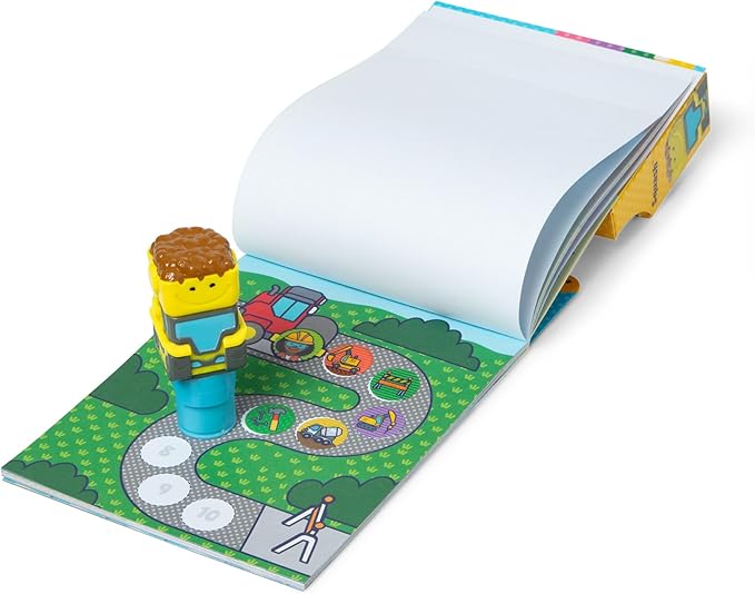 Melissa & Doug Sticker Wow!™ 24-Page Activity Pad and Sticker Stamper, 300 Stickers, Arts and Crafts Fidget Toy Collectible Character – Bulldozer - for Kids Ages 3+ - FSC Certified