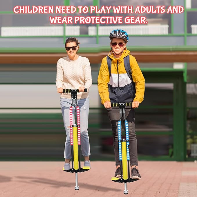Leitee 2 Pcs Pogo Stick, Suitable for 80-160 Lbs, Soft Foam Jump Stick, Easy Grip Handles, for Beginners Teens Adults Outdoor Exercise Body Balance Keep Healthy(Blue, Red)