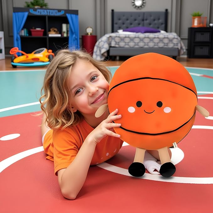11 Inch Big Creative 3D Simulation Basketball Pillow,Fluffy Cars Pillow Basketballs Toy Outdoor Cushions for Ball Owners,Clever Boy's and Girl's Room Decor