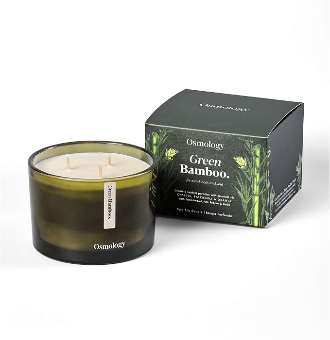 Green Bamboo Aromatherapy Candle – Patchouli, Sandalwood & Cypress Scented Candle, Plant-Based Wax, 15.8 oz, 60 Hour Burn Time, Fresh & Grounding Candle