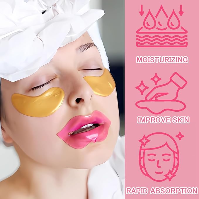20 Pairs Lip Mask & Eye Mask, 24K Crystal Collagen Under Eye Patches for Puffy Eyes, Party Favors Adults, Bridesmaid Gifts, Bachelorette Party Accessories, Skincare Bulk, Galentines Day Gifts