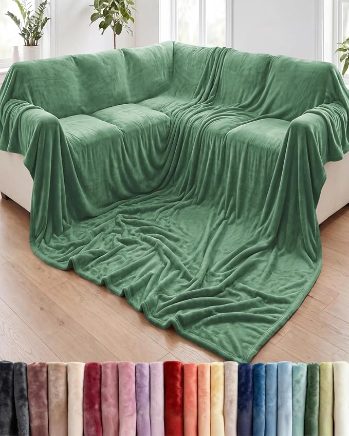 Ultra Soft Fleece Blanket Oversized King Size - Flannel Fleece Luxury Blanket - Lightweight for Couch Bed Chair - Thick, Warm and Breathable - All Season Cozy, Sage Green