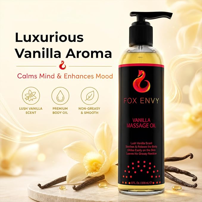 Body Massage Oil: Massage Oil for Massage Therapy, Premium Massaging Oil-Lush Vanilla Scent with Jojoba & Coconut, Therapeutic Oil 1Bottle, 8 fl oz