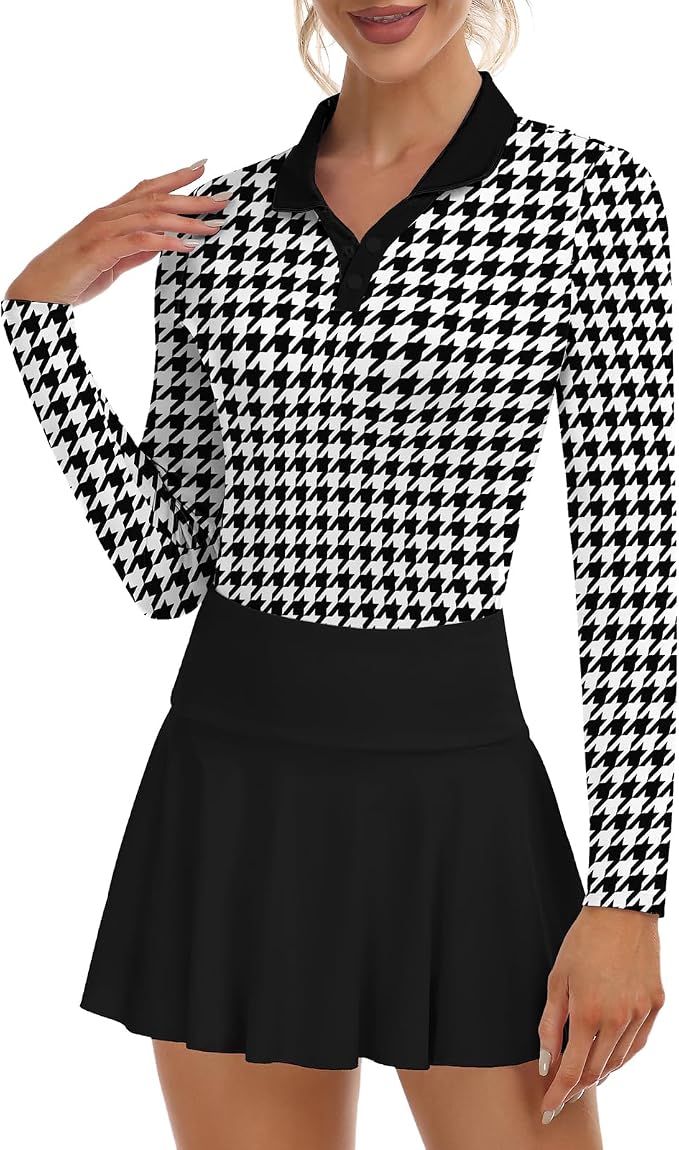 Soneven Womens Golf Shirts Moisture Wicking V Neck Long Sleeve Polo Shirts Collared Tops