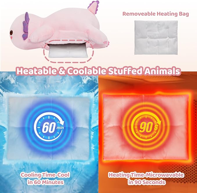 Weighted Stuffed Animals with Microwavable Heating Pad - 5lb Adjustable, Heatable & Coolable Axolotl Plush for Relaxation,Removable Inner Pad, Plush Gift for Kids & Adults (23 Inch)