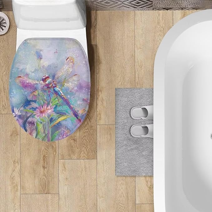 Dragonfly Toilet Seat Covers for Bathroom Polyester Fabric Soft and Breathable Toilet Lid Cover Polyester Fabric Universal for Most Toilet Bowl Lids