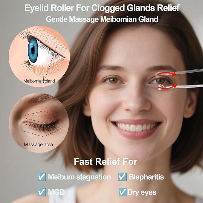 Metal Eyelid Massage Wand for Dry Eyes,Eyelid Roller for Chalazion,Stye & MGD Relief,Improves Meibum Flow & Unclogs Oil Glands,Gentle Meibomian Gland Expression for Blocked Eyelid Glands (mini)