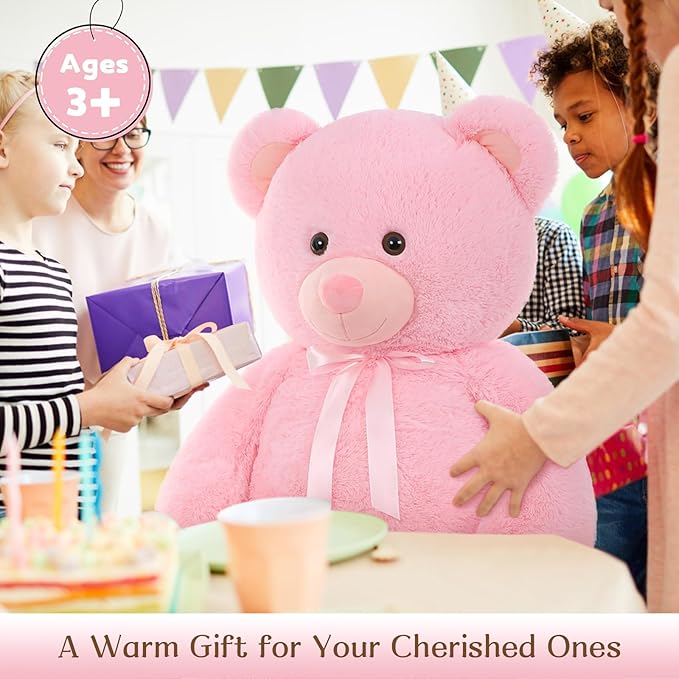 MorisMos Giant Teddy Bear, 51in Life Size Cuddly Plush for Baby Shower, Birthday, Valentine (Pink)