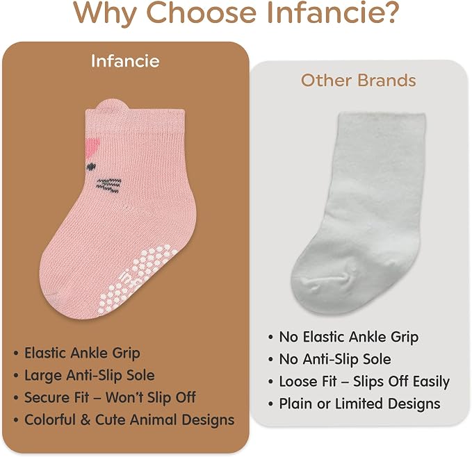 Organic Cotton GOTS Certified Non-Slip Baby Socks 0-6 Months - 7 Pairs Soft Breathable Newborn Socks Animal Design For Infant