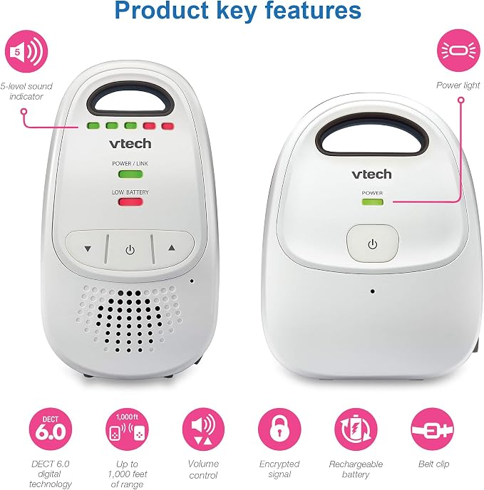 VTech Upgraded Baby Monitor with Rechargeable Battery, Long Range, Crystal-Clear Sound, and Alerts
