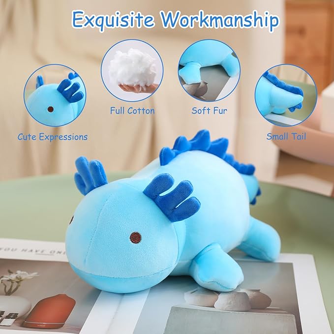 SQEQE Weighted Axolotl Plush Toy, Blue Axolotl Stuffed Animals Cute Plush Pillow, Kawaii Weighted Stuffed Animals Gifts for Girls & Boys Blue 23.6 Inch, 3.1 Lbs