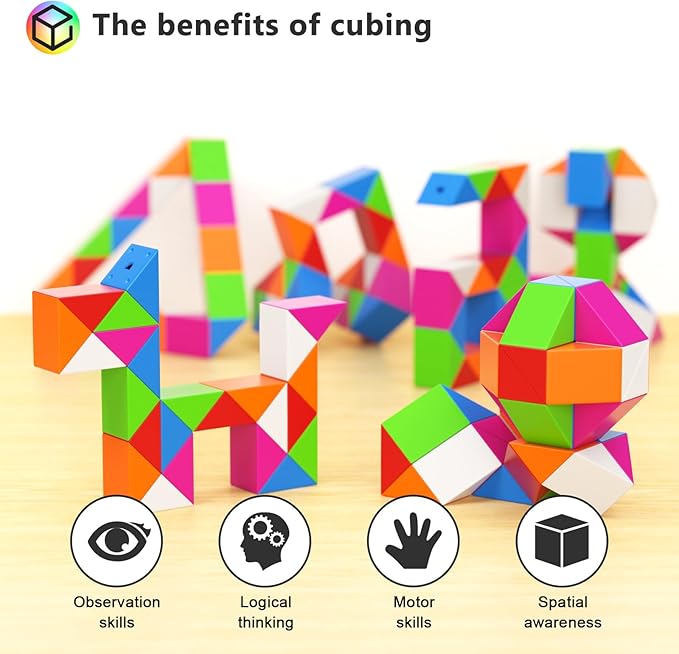 Vdealen 12 Pack Mini Fidget Snake Cube Twist Puzzle Party Favors for Kids, School Rewards&Classroom Prize for Students, Goodie Bag Stocking Stuffers, Gift for Birthday Valentine Easter Christmas