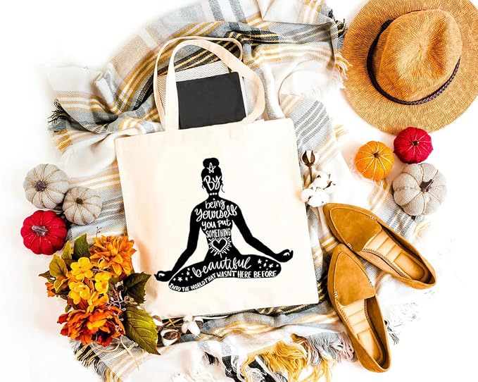 Yoga Canvas Tote Bag for Women Namaste Meditation Reusable Grocery Shoulder Shopping Bags Motivational Girl Power
