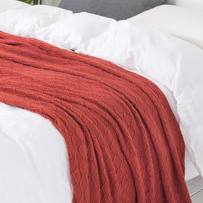 BOURINA Rust Throw Blanket 50x60 Inch Boho Knitted Soft Throw Sofa Blanket | Knitted Throw Blanket 50x60 Inches, Soft Lightweight Boho Weave Throw Decorative Couch Blanket for Living Room Bedroom Chair