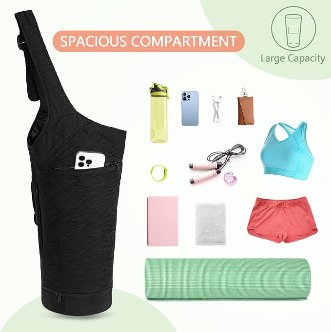 Smasrob Yoga Mat Bag with Wet Pocket, Bottle Pocket and Mat Secure Straps, Yoga Mat Carrier Fits Most Size Mats (Bag Only), Black
