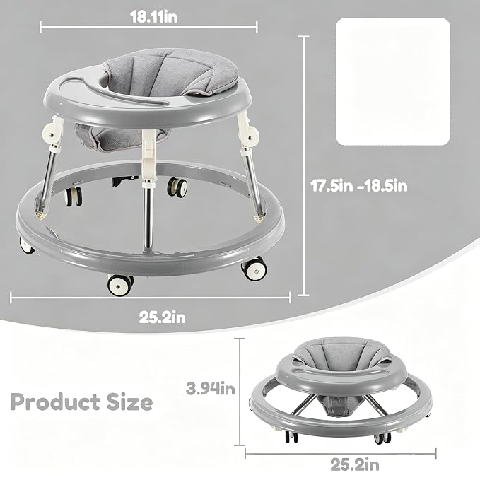 Folding Baby Walker,Height Adjustable Baby Walker for Babys 6-18 Months (Gray)