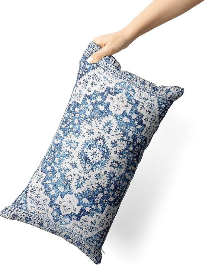Snycler Boho Throw Pillow Covers 12x20 inch Set of 2 Blue Boho Rug Carpet Double Sided Pattern Cotton Soft Pillow Case Cushion Cover Pillowcase for Couch Sofa Bed Decorative
