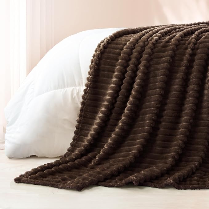 Exclusivo Mezcla Striped Queen Size Fleece Blanket for Bed, Couch, 90"x90" | Soft Breathable Cozy Bed Blankets, Lightweight Plush Fluffy Fuzzy Jacquard Decorative Blankets