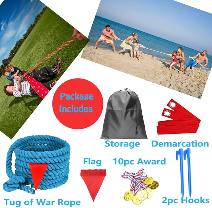 60 Feet Tug of War Rope for Kids and Adults, Outdoor Games Summer Outdoors Yard Backyard Camping Lawn for Field Day Family Reunion Birthday Party Team Building Activities Carnival