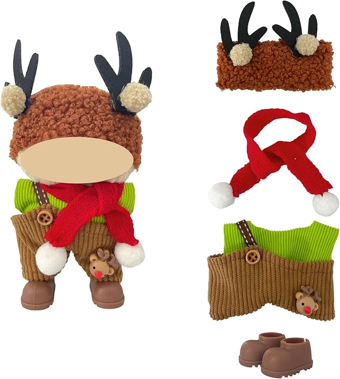 5 Pack Christmas Doll Clothes Set for 15-18cm Plush Toys – Santa, Reindeer, Snowman Costumes with Shoes, Scarves & Glasses Accessories (No Dolls) (Christmas Outfit)