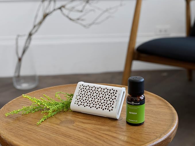 Serene House Puccini Lava Rock Essential Oil Aromatherapy Car Vent Clip – Portable or Tabletop Usage for Convenient Scent-Based Stress Relief and Relaxation - White
