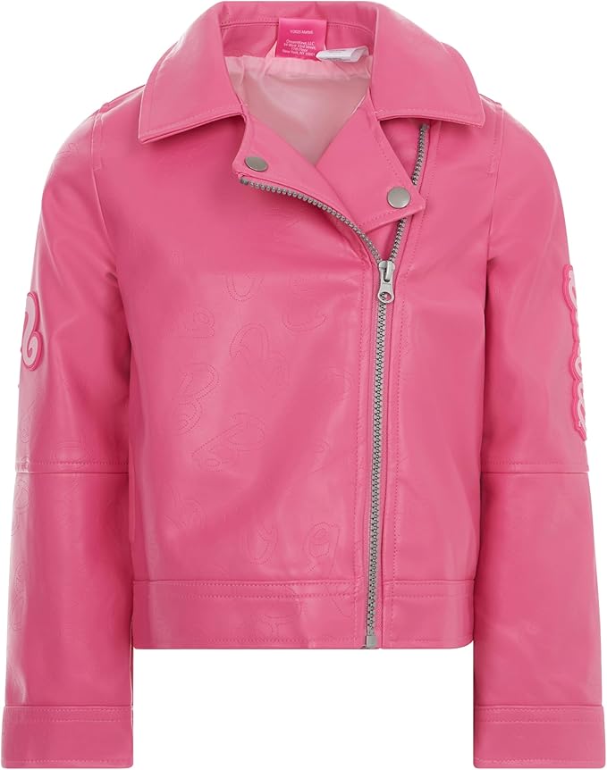 Barbie Girls Pink Faux Leather Jacket Little Kid to Big Kid Sizes (4-14-16)