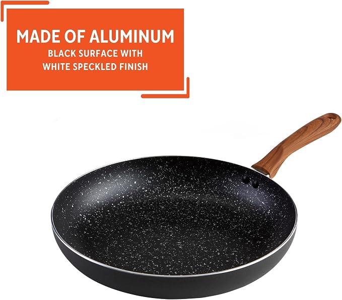 IMUSA USA Woodlook 8" Black Stone Fry Pan Handle and Speckled Nonstick Interior, 8" | Ideal for Stir-Frying, Great for Everyday Cooking