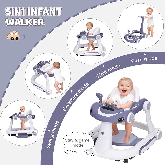 Baby Walker, 4-in-1 Baby Walker with Wheels Portable, Foldable Infant Toddler Walker for Boys Girls 6-18 Month (Dark Blue)