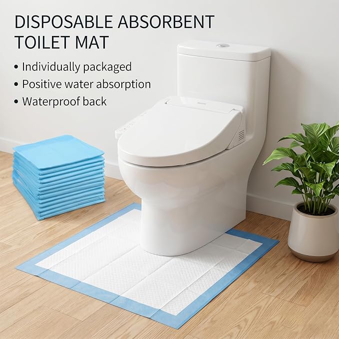 25 Pack Disposable Toilet Mats,Absorbent Toilets Floor Protector from Urine,U-Shape Disposable Toilet Training Rug,Waterproof Toilets Commode Mat for Children Adult