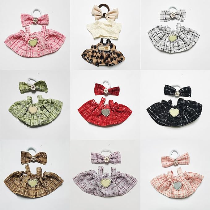 17cm Doll Clothes - Luxury Chic Style Set for 5.91-6.7“ (15-17cm) Dolls, Cute Premium Fashion Doll Outfit with Accessories -Purple Plaid Tweed Dress +Plaid Bow