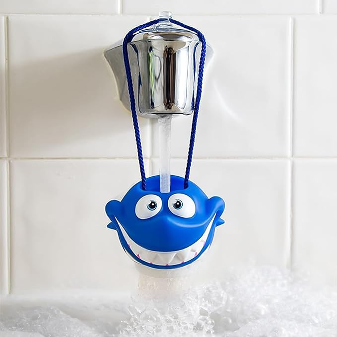 Suddy Buddy® Bubble Maker for Bathtub | Fun Kid Bubble Bath Toys | Bath Bubbler for Boys & Girls Ages 3+ | Includes 1 Foam Dispenser, 1 Trading Card & 3 Super-Bubble Drops | Sammy Shark