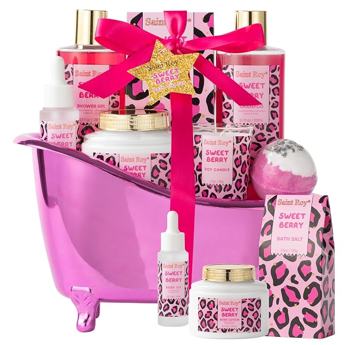Home Spa Self Care, Bath and Body Spa Gift Basket for Women, Shower Bath | Bath Spa Sweet Berry Bath Sets for Teens Gift| Relaxing Care Kit Christmas Mothers Day Gifts for Mom Gift Baskets Anniversary