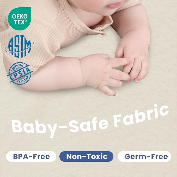 Baby Play Mat for Floor,1.3" Thick Elasti-Foam 50x50 Playpen Mat for Toddlers Infant Kids,Water-Repellent Soft Coral Velvet for Tummy Time,Non-Slip Backing for Crawling,Tatami Style(Cream)