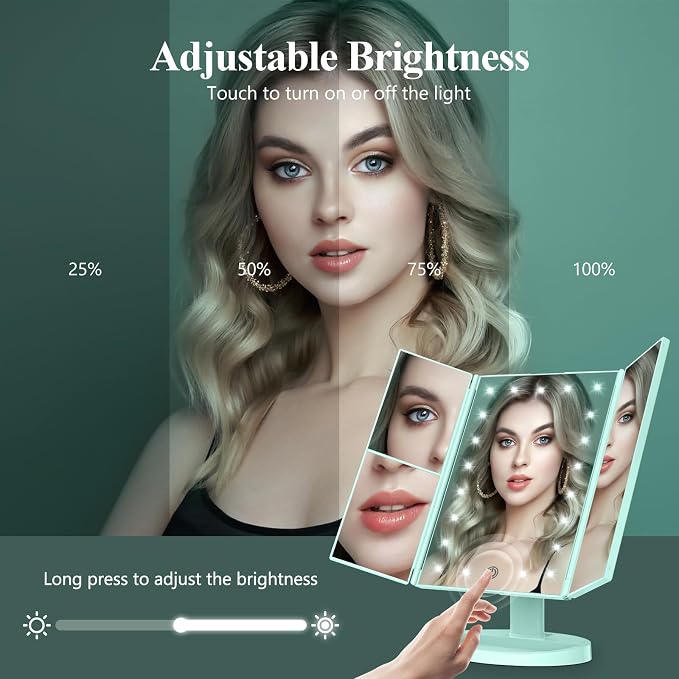 HUONUL Makeup Mirror, Vanity Mirror with Lights, 2X/3X/10X Magnification, Touch Control, Trifold Mirror, Dual Power Supply, Valentines Day, Gifts for Women, Wife, Mom, Teengirls