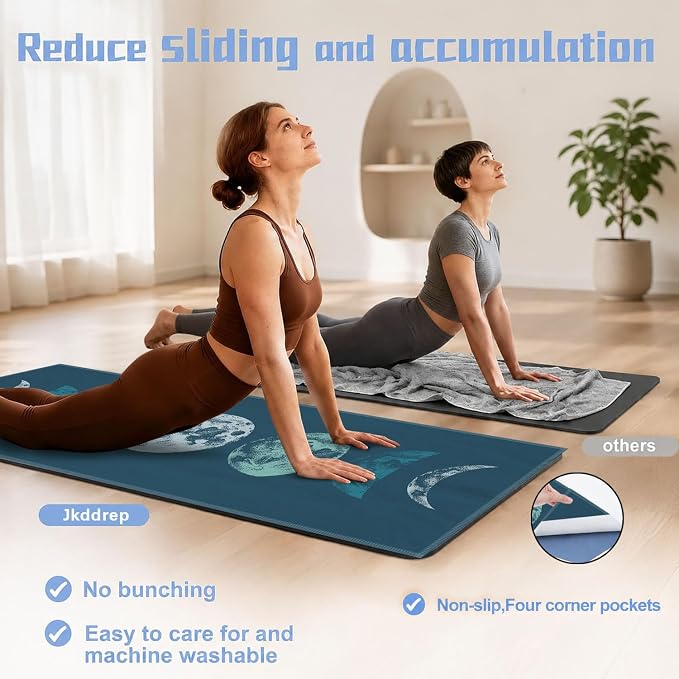 Yoga Mat Towel, Hot Yoga Non Slip with 4 Corner Pockets, 74 x 26 in | Soft Absorbent Microfiber With Four Corner Pockets, Fits Over Yoga Mats For Hot Yoga, Pilates, Gym, And Travel