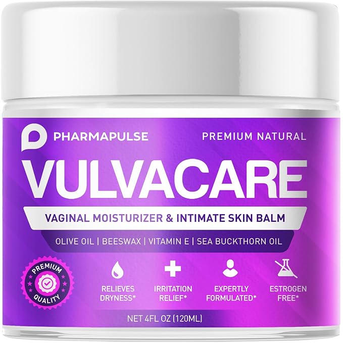 Pharmapulse Organic Vaginal Moisturizer, Vulva Balm Cream, Intimate Skin Care, Menopause Support - Relieves Dryness, Itching, Burning, Redness, Chafing, Odor, Irritation - Estrogen Free 4oz