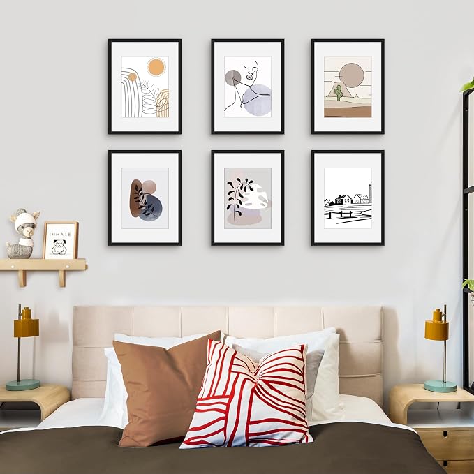 Picrit 12x16 Picture Frame Set of 12, Display 8.5x11 with Mat or 12x16 without Mat, Photo Frames for Wall Mounting Display, Black