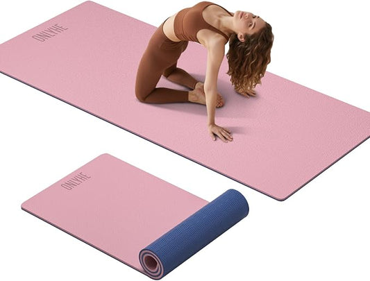 Extra Thick 12mm TPE Exercise Yoga Mat with Strap, 72"L x 24.8"W Non-slip Workout Mat for gymnastics, Pilates, Home, Workout, Gym Floor Fitness