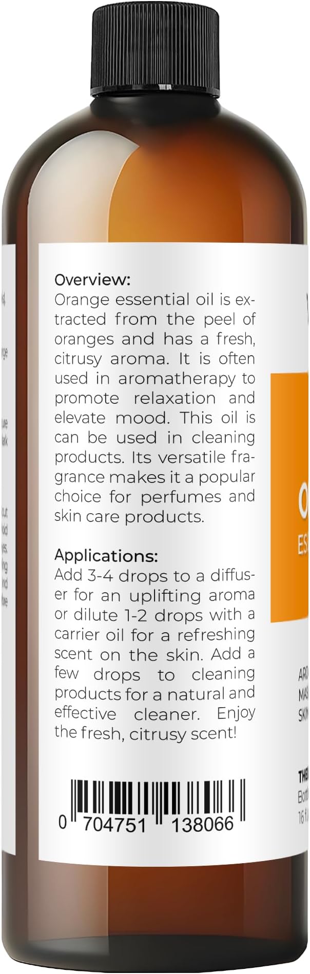 Orange Essential Oil by Velona - 16 Fl Oz | Therapeutic Grade | for Aromatherapy Diffuser, Massage, Skincare, Haircare, Soapmaking | Undiluted