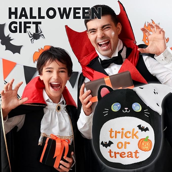 Halloween Black Cat Plush,Bat Ghost Pumpkin Plush,Halloween Black Cat Ghost Stuffed Animal Cute Pumpkin Plushie Birthday Gift for Boys Girls Kids