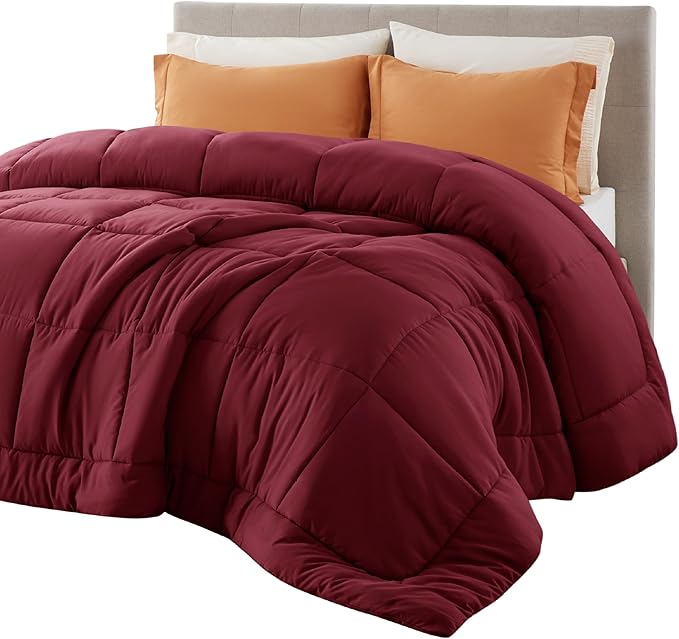 Bedsure Comforter Duvet Insert - Quilted Comforters Queen Size, All Season Duvet, GentleSoft Down Alternative Bedding Blanket, with 8 Tabs, Gifts for Women/Men, Red, Queen 88 x 88 Inches