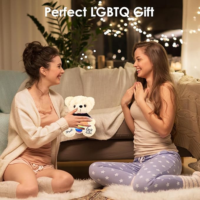 Rainbow Teddy Bear for Girlfriend Boyfriend Loved Ones, 8 Inch Cuddly Love Bear Plush Toy with Colorful Heart, Idea Gifts for Birthday, Valentine's Day, Anniversary, or LGBTQ+ Pride Month