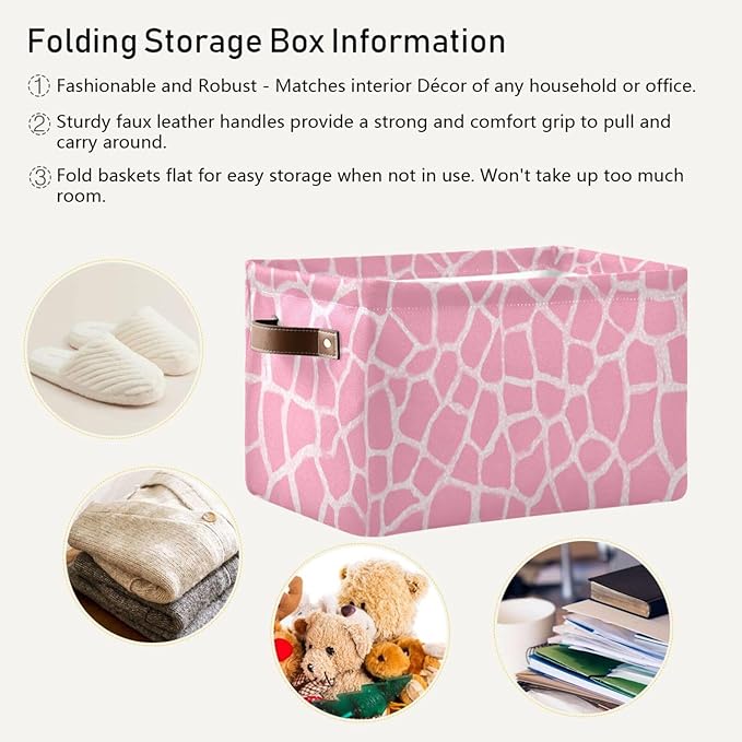 Aslsiy Storage Basket Abstract Modern Giraffe Print Nursery Bins Pink Baby Canvas Box Clothes Shelf Basket Laundry Hamper Gift Basket for Home Closet 2 Pcs