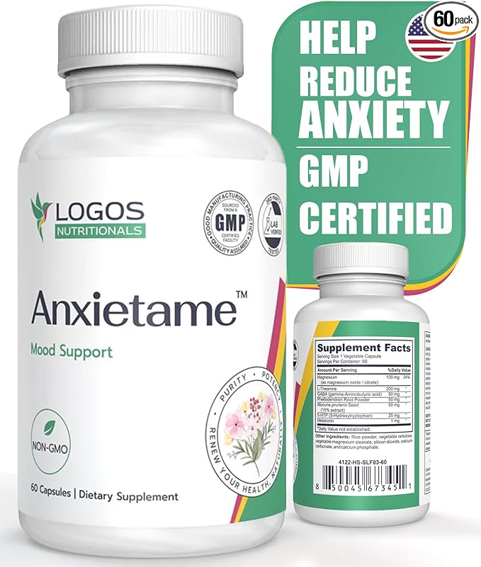 Anxietame - 60 Count, L-Theanine Supplement to Support Depression and Stress, Natural Mood Support and Sleep Aid Supplement