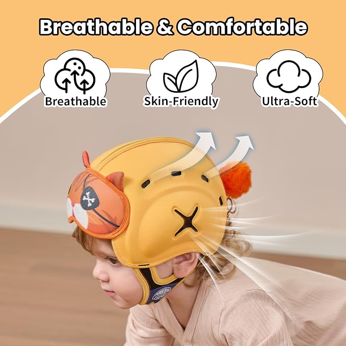 Baby Head Protector Baby Helmet for Crawling and Walking - No Bumps and Soft Safety Peak - Ultra Light and Adjustable Baby Head Protector Suitable for Babies 6-24 Months-Captain Kitty
