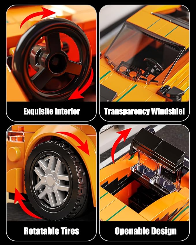 Super Sports Car Building Block Set with Display Case, Speed Racing Car Building Toys for Kids and Adults, Collectible Model Cars Kits Gift for Technic Cars Lovers Boys 6+ (311PCS)